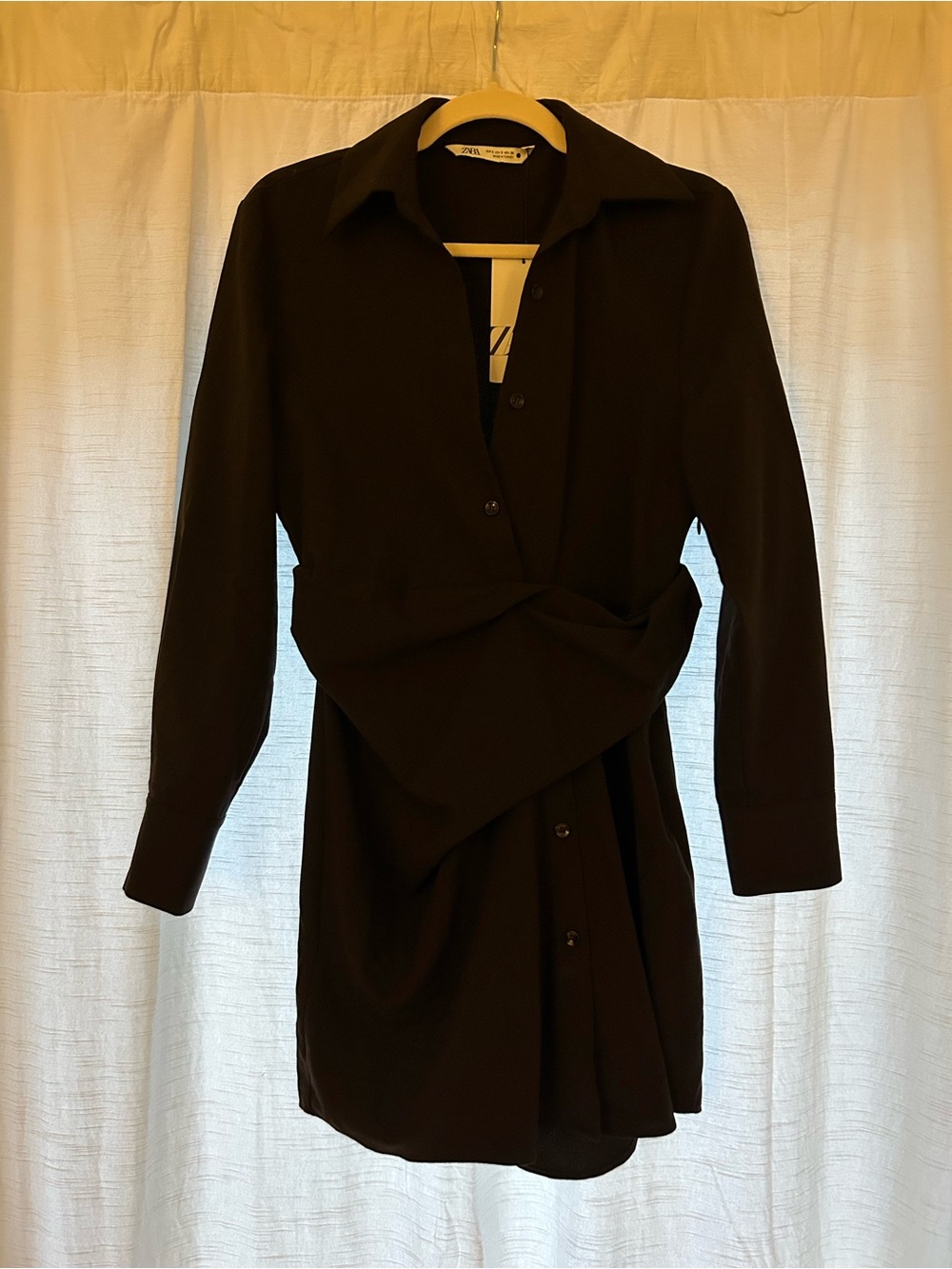 Dark Brown Twist-Front Shirt Dress - NEW